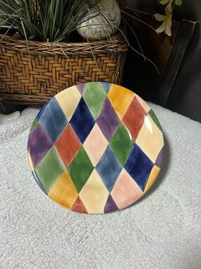 Hand-Painted Diamond Pattern Plate - Multicolor Tabletops Unl. Carnival